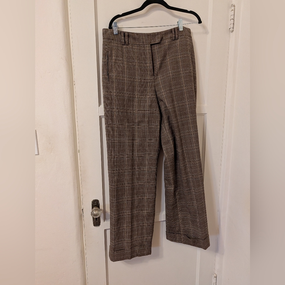 Larry Levine Brown Plaid Dress Pants